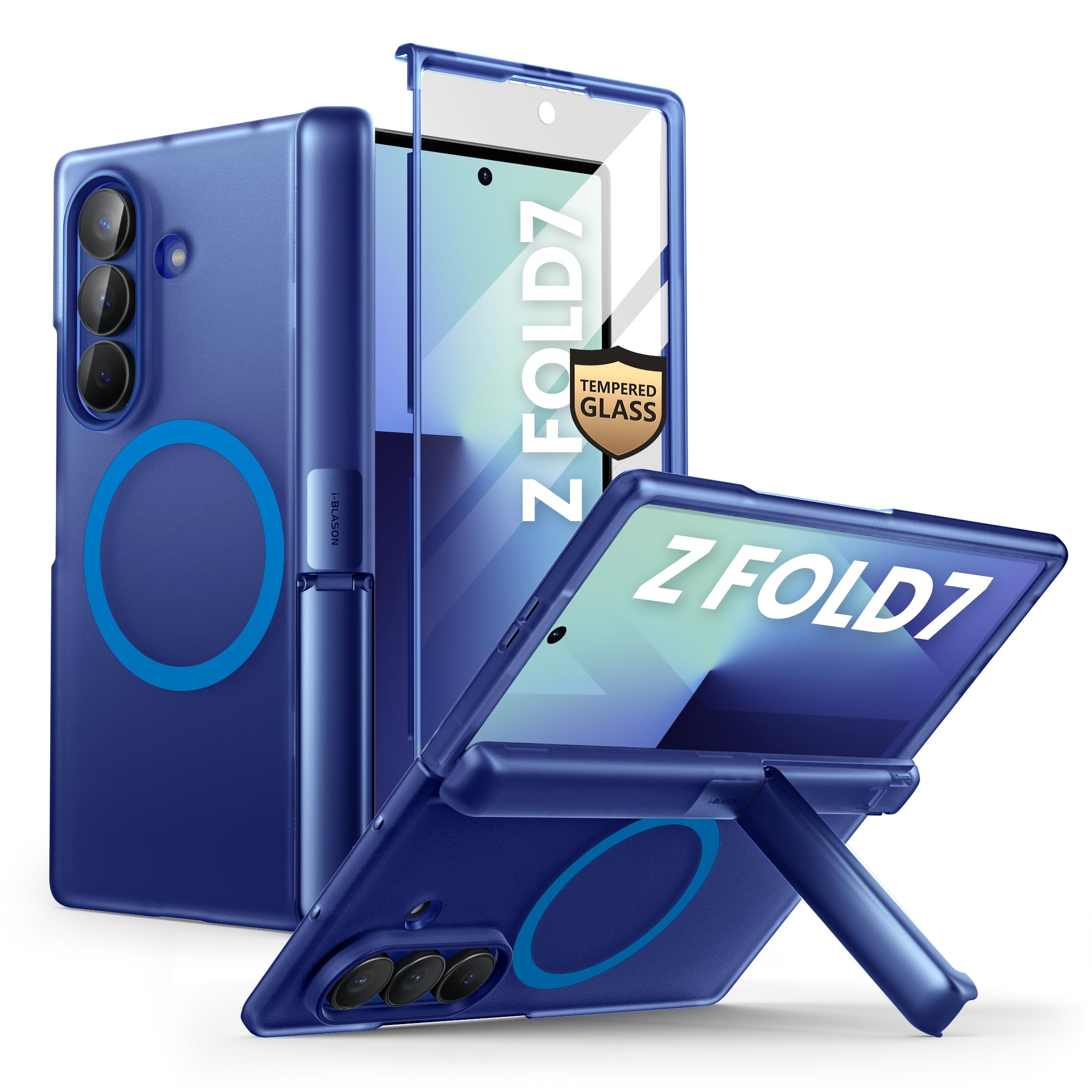 Photo 1 of i-Blason for Samsung Galaxy Z Fold 7 Case with Stand [Compatible with MagSafe] [Tempered Glass Screen Protector] [Hinge Protection & Kickstand] Full-Body Protective Case for Z Fold 7 (Blue)