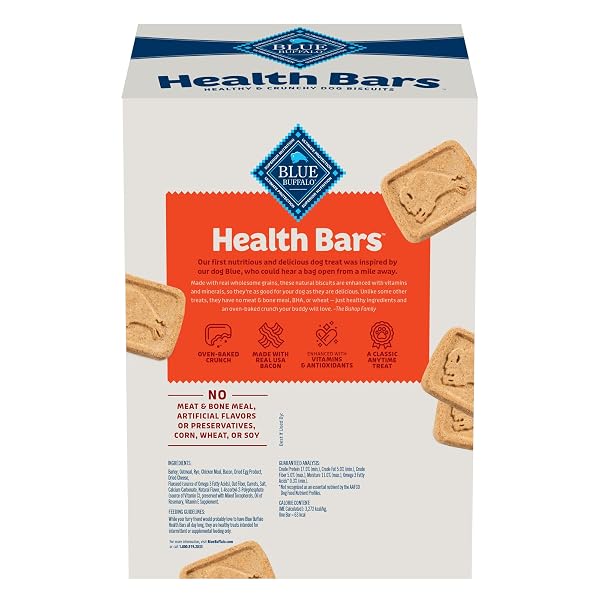 BLUE BUFFALO HEALTH BARS OVEN-BAKED WITH NATURAL INGREDIENTS, BACON, EGG & CHEESE CRUNCHY DOG BISCUITS, 3 LBS.