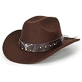 Women-Classic-Western-Cowboy-Shapeable-Hat - Men-Roll-Up-Wide-Brim-Felt-Fedora-Hats-Cowgirl-Hat with Belt Buckle(M-L)