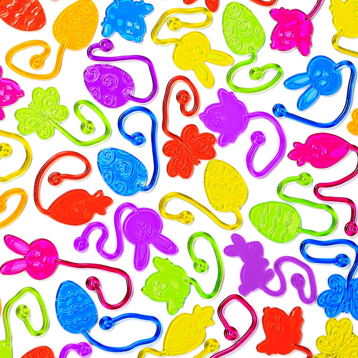 JOICEE 49pcs Easter Sticky Hands Toys for Kids, Bunny Butterfly Egg Chick Carrot Stretchy Toys Bulk for Easter Egg filler , Easter Classroom Activity Gifts for Boys Girls Party Favors Supply.