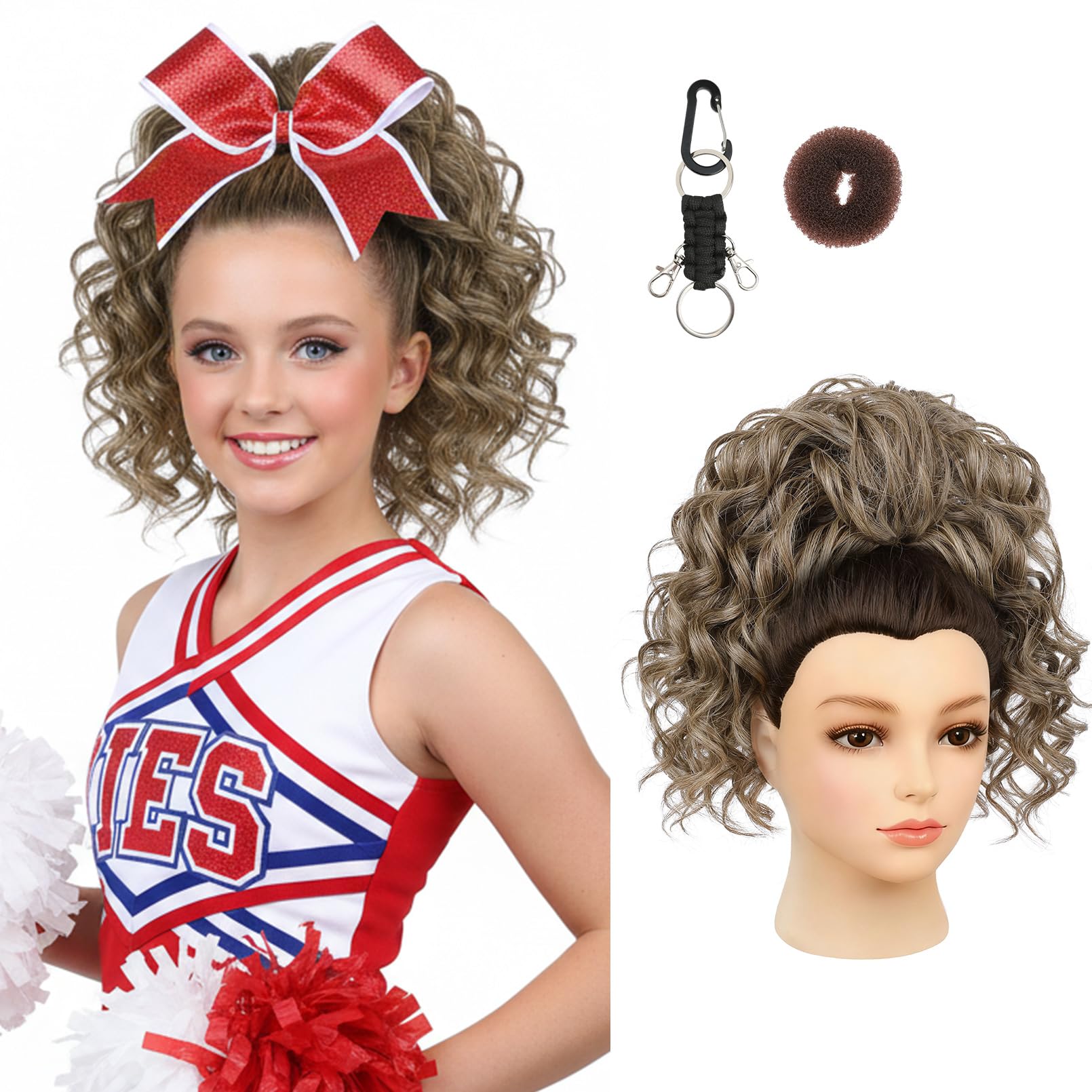 Photo 1 of SEIKEA Cheer Ponytail Hair Piece, Lightweight Curly Cheerleader Hairpiece Realistic Natural Soft 14" Ponytail Extension for Cheerleader Competition Dance for Girls Teens Ash Blonde