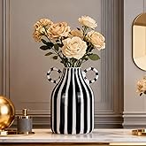 Black and White Ceramic Vase with Handle, Nordic Boho Small Vases Side Table Flower Centerpiece, Wide Mouth Single Flower Vase Pampas Grass Decorative - For Home Window Sill Living Dining Room Kitchen