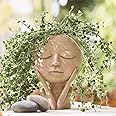 AIMEBBY Face Flower Pot Head Planter Pot Succulent Planter Cute Resin Cactus Planter with Drainage Hole Closed Eyes,Light
