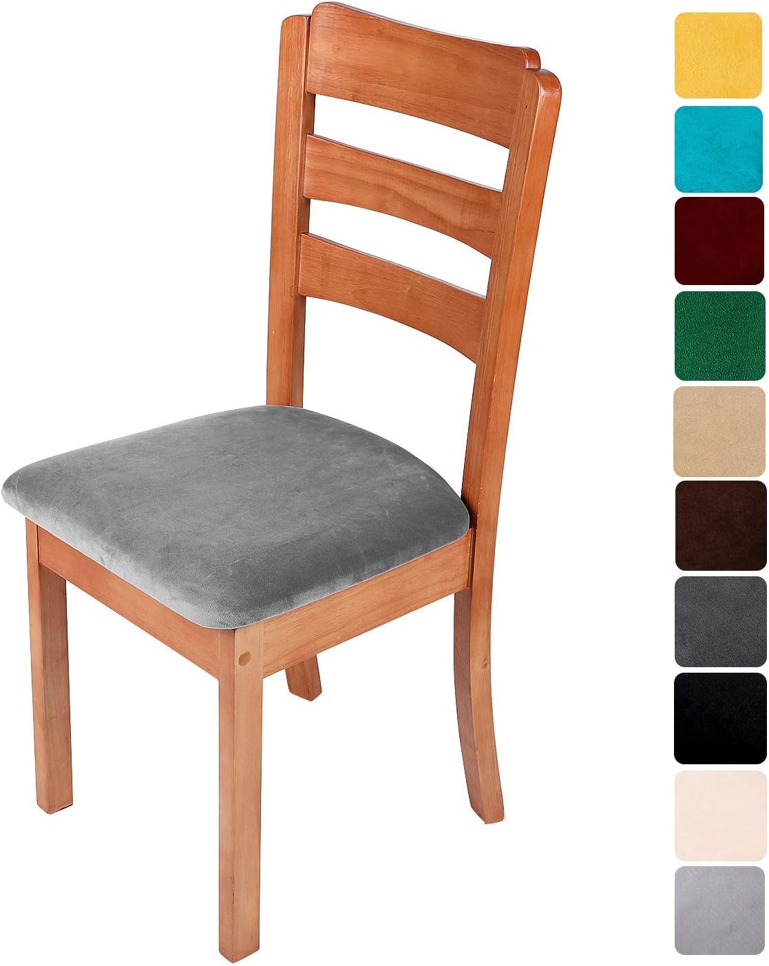 smiry Stretch Chair Seat Covers for Dining Room Velvet Dining Chair Seat Protectors Chair Slipcovers, Set of 4, Grey