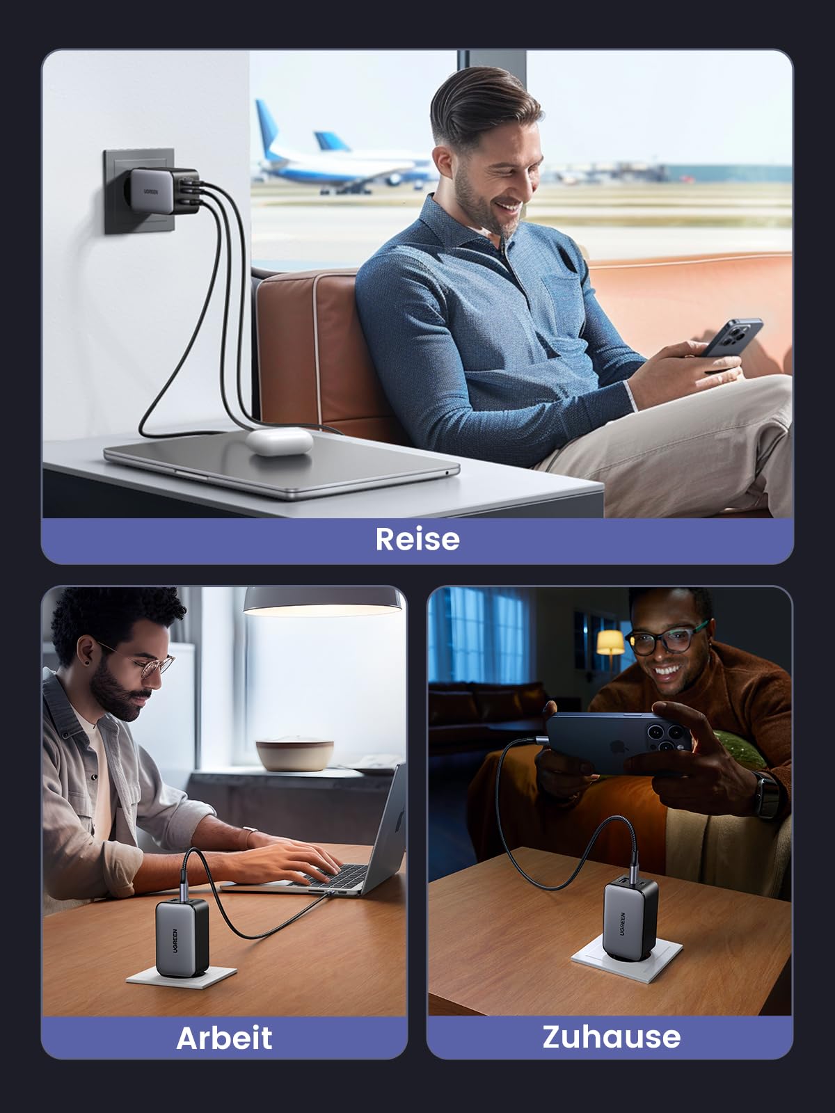 UGREEN Nexode USB C Ladegerät 65W GaN Netzteil 3-Port PD Charger 60W PPS kompatibel mit MacBook Pro/Air, iPhone 17 Pro Max/16/15, iPads, Galaxy S24 Ultra/S23/S22(Schwarz) 5