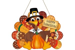 SOPHENA Thanksgiving Decoration Wooden Turkey Pumpkin Door Wreath for Front Door Sign Wall Signs, Thankful Blessed Grateful Pumpkin Sign Hanging for Fall Autumn Harvest Home Halloween Decoration