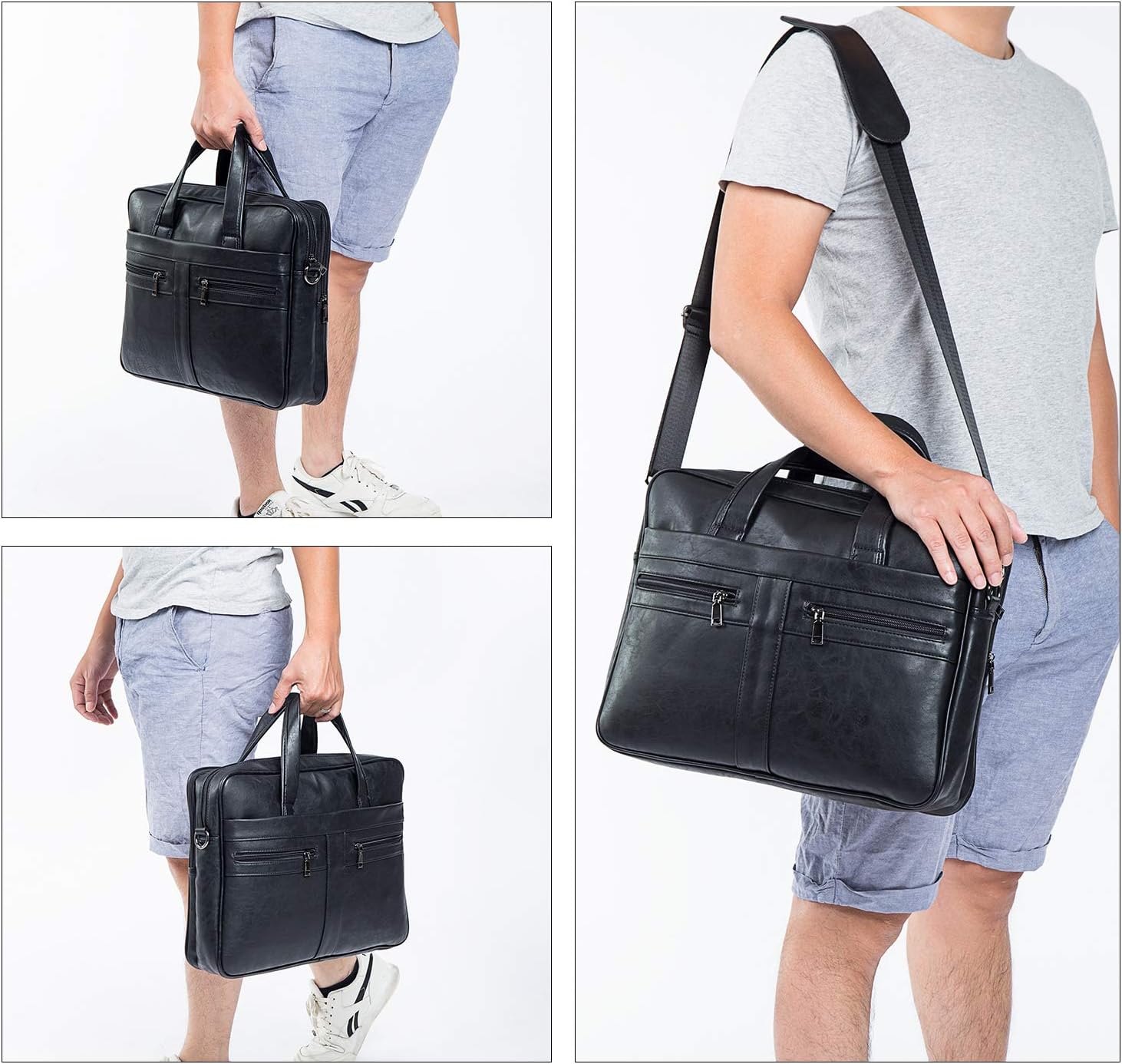 Men's Leather Messenger Bag, 17.3 Inches Laptop Briefcase Business Satchel Computer Handbag Shoulder Bag for Men (Black): Computers & Accessories