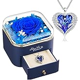 Preserved Real Blue Rose with Angle Wings Necklace, Forever Flowers Gifts for Mom Grandma Wife Girlfriend at Christmas Valentines, Anniversary Birthday Gifts for Women, I Love You Gifts for Her