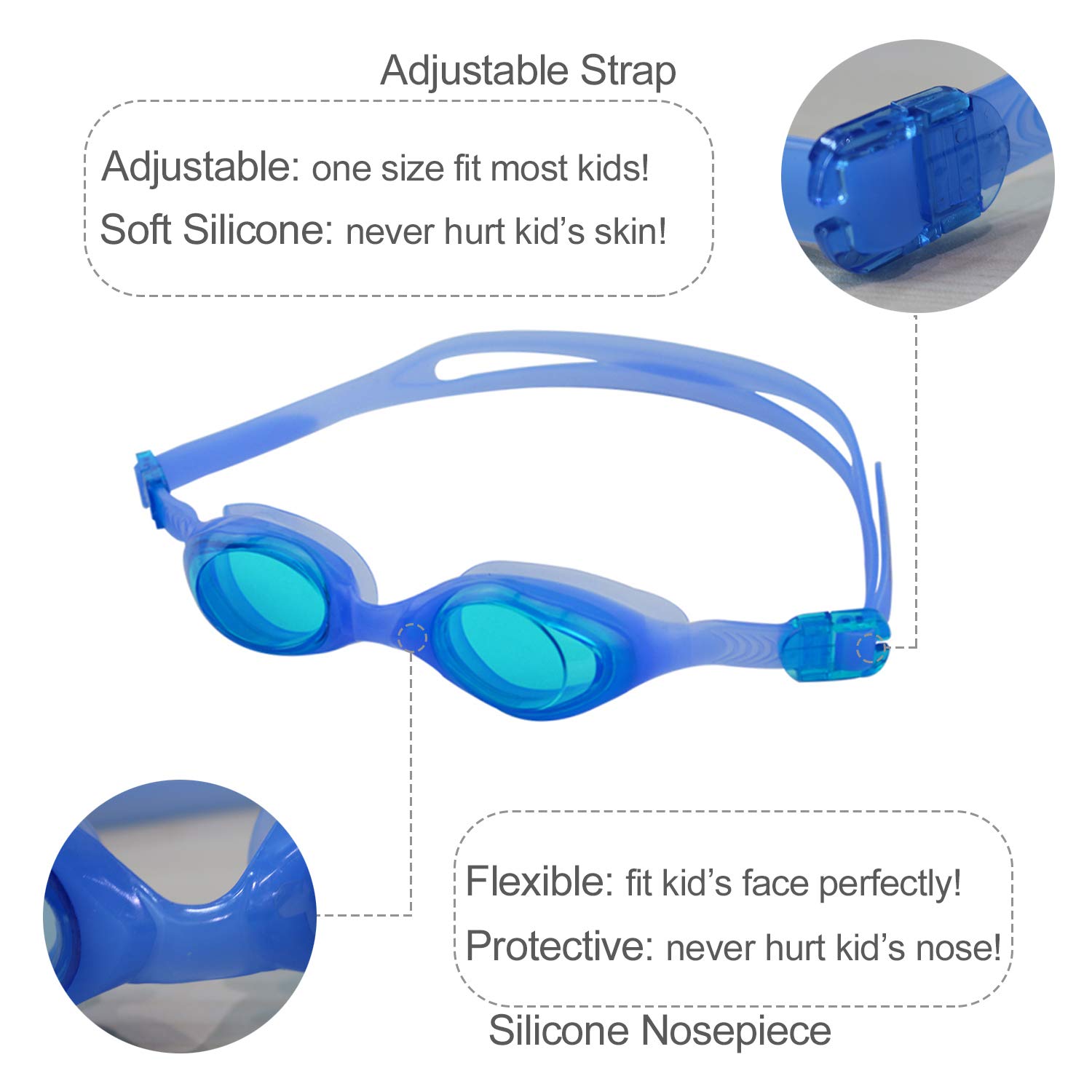 Traling Kids Swimming Goggles, Swim Goggles for Children Boys Girls Anti Fog UV Protection No Leak (Blue)