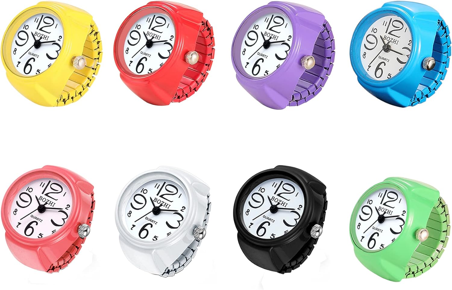 JewelryWe Men Women Finger Watch Round Analog Quartz Finger Ring Watches, Adjustable Size