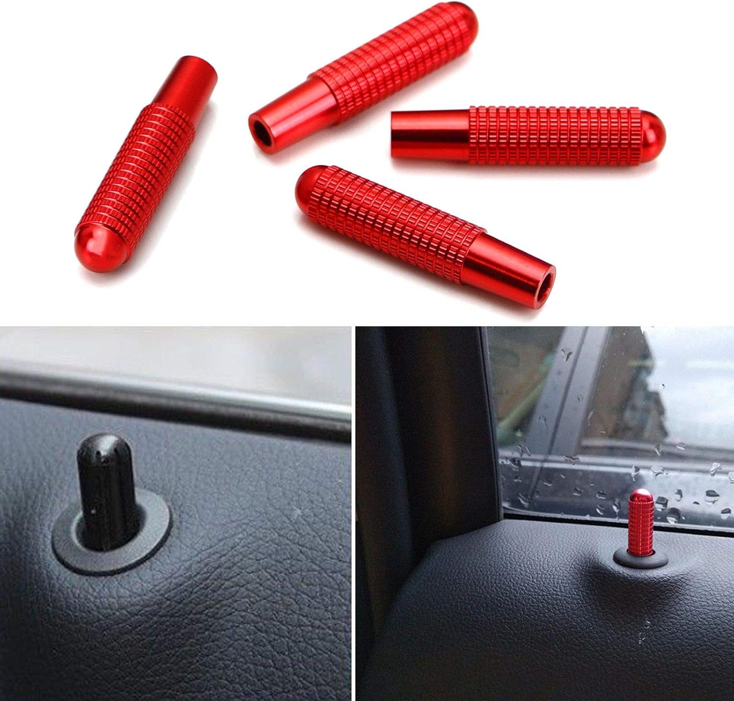 Xotic Tech 4pcs Aluminum Bolt-On Replace Door Lock Knob for Mercedes Benz C E S GLC GLE Class (W205 W213 X205 W166) Red