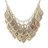 YAZILIND Vintage Gorgeous Multilayer Gold-Silver-Plated Leaves Chain Collar Bib Chunky Necklace