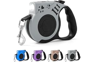 COSOWO Retractable Dog Leash with USB Rechargeable Flashlight for Night Walks, 16FT Automatic Telescopic Tractor Dog Leash for Small and Medium Dogs, Grey