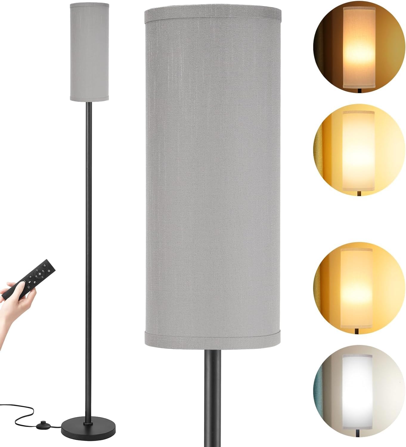 Aooshine Floor Lamp for Living Room, Grey Corner Floor Lamp with Dimmable 3 Color Temperatures, Standing Lamp with Remote Control and Stepless Dimmable Colors Temperature & Brightness(Bulb Included)