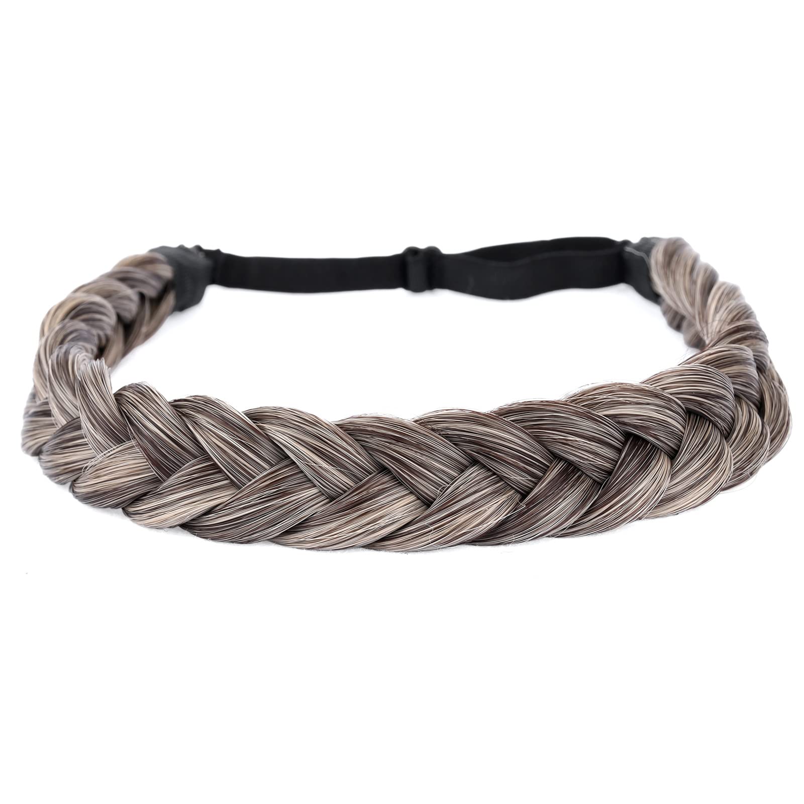 Gledola 2 Strands Fishtail Plaited Braids Headband Braided Synthetic Hair Elastic Stretch, Hair Accessory for Bride, Women, Teens, Girls, Wedding (Gray Brown)