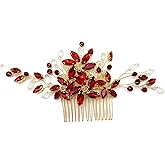 BETITETO Red Crystal Bridal Hair Piece with Comb Gold Vine Flower Hair Accessories for Wedding Women Girls (Gold,Red-2)