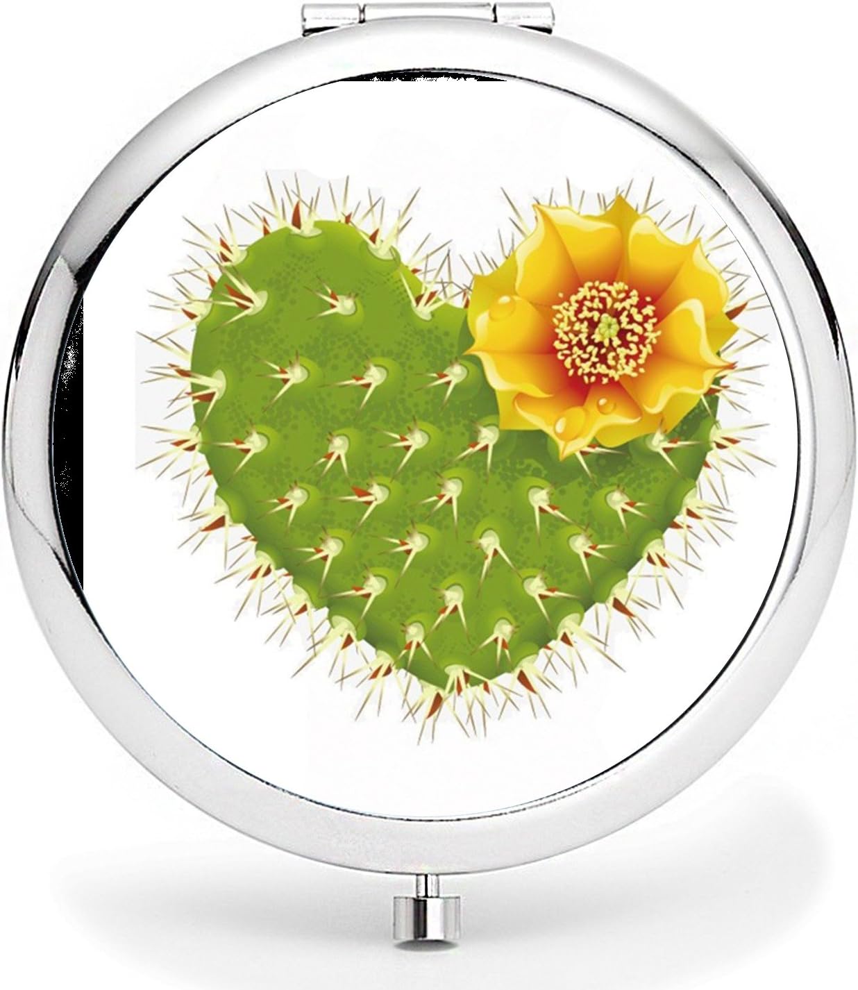 Makeup Mirror, Compact Folding Travel Mirror Double Sides - 2X & 1x Magnifying Mini Round Handhold Makeup Pocket Mirror Perfect for Beauty, Skin Care and Travel - Heart-Shaped Cactus