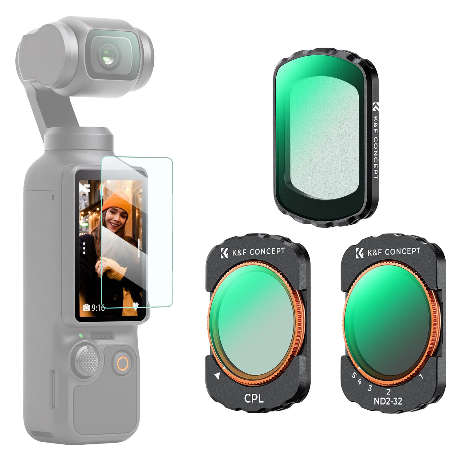 K&F CONCEPT 3-pack Filters Compatible with Osmo Pocket 3/4 - Magnetic CPL, Black-mist 1/4, VND2-32, Filter Kit Compatible with DJI Osmo Pocket 3/4, Polarizing, Black diffusion, Variable ND Filter — image 1