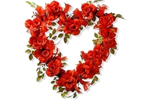 NATIONAL TREE COMPANY National Tree 16 Inch Valentine Heart Wood Wreath with Red Roses and Bows (RAV-15531AX16)
