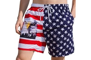 Evankin Mens American Flag Shorts 4th of July Summer Beach Trunks Patriotic USA Short Pants with Pockets