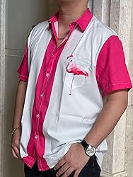 Gwnnb Bowling Shirts for Men Flamingo Graphic Print