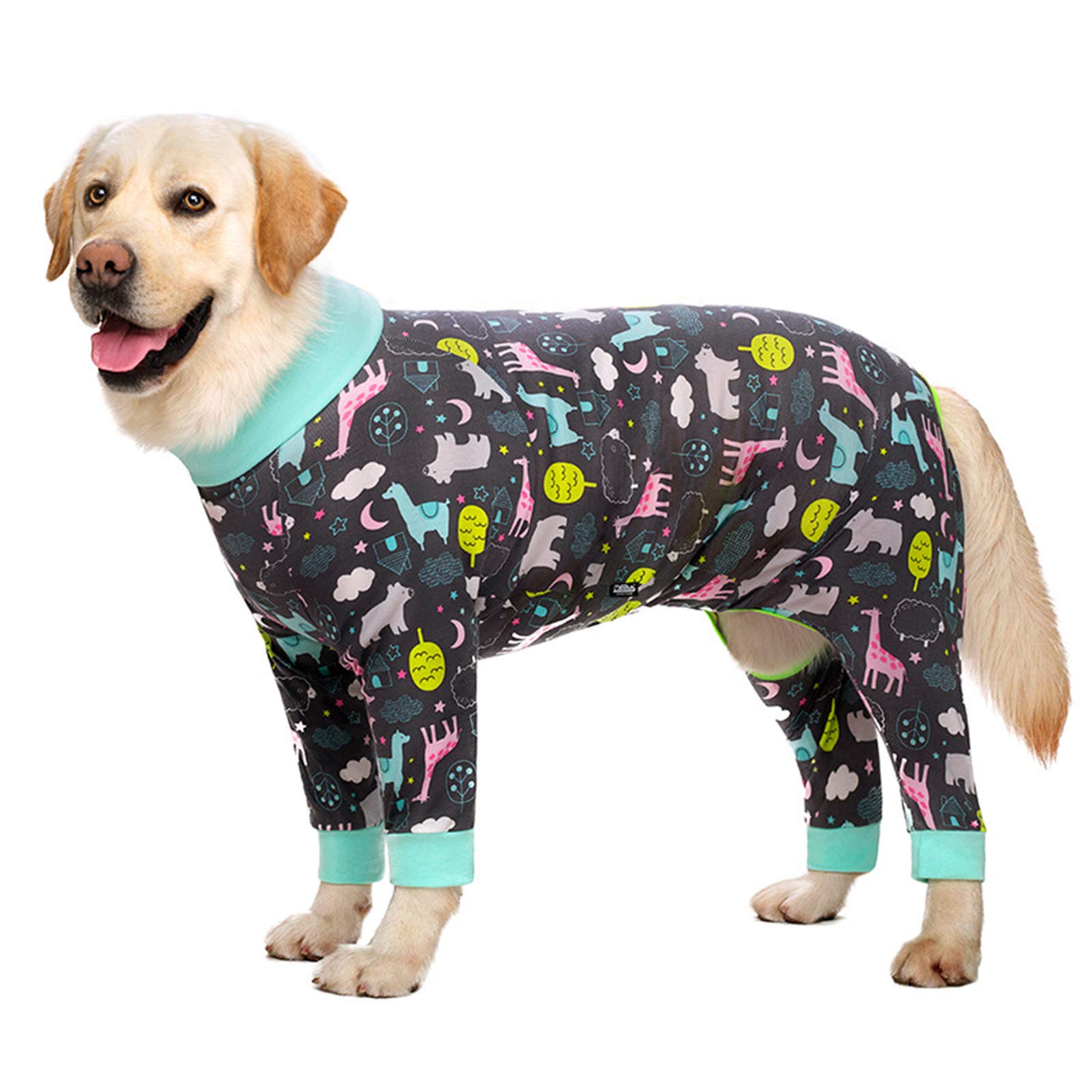 Dog Pajamas Jumpsuit for Medium Large Dog Lightweight Cotton Dog Shirt Anti Hair Dog Onesies After Surgery Dog Clothes (30#:Grey Bottom Giraffe)