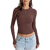 EasyGala Womens Double Lined Long Sleeve Tops Crew Neck Fitted Basic T Shirts Crop Going Out Tops 2026
