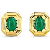 Dainty Square Rectangular Textured Chamfered Green 18K gold plated Jade Natural Gemstone Statement Earrings for Women by SNGIA, Small Vintage Button Bold Handmade Natural Retro Trendy Bohemian Jewelry Gifts, Unique Baroque Stone Summer Beach Fashion Stud Earrings Accessories, Nickle Free Huggies Earrings.