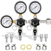 FERRODAY Two System CO2 Regulator, Dual Output CGA-320 CO2 Keg Regulator | CO2 Tank Pressure Regulator for Control of 2 Beer Keg with 2 x 1/4" barbs 5/16" barbs, 0-60PSI Gas Regulator Control 2 Output