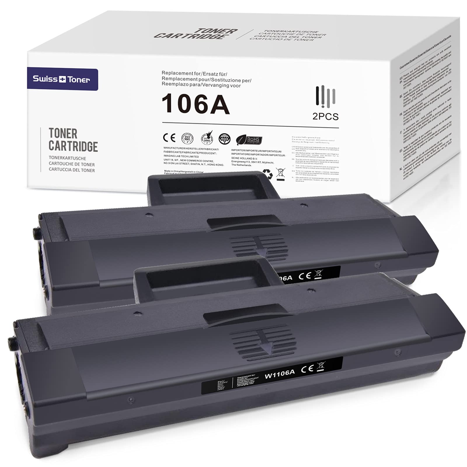 SWISS TONER Compatible to HP 106A W1106A[Without Chip] Toner Cartridge to HP Laser 107a 107w 107r MFP 135a 135w 135r 137fnw Printer,2xBlack