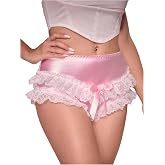 SHENHE Women's Satin Underwear Lace Trim Bow Panty Kawaiia Coquette Brief | High Rise,Ruffle Panties,Cute Underwear
