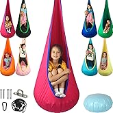 HiChrote Kids Pod Swing Seat, Max 300 Lbs, Child Sensory Swing Chair Indoor & Outdoor Therapy Hammock Chair with Hanger Kit for Calming, Effect for Autism, ADHD or SPD. (Cranberry)