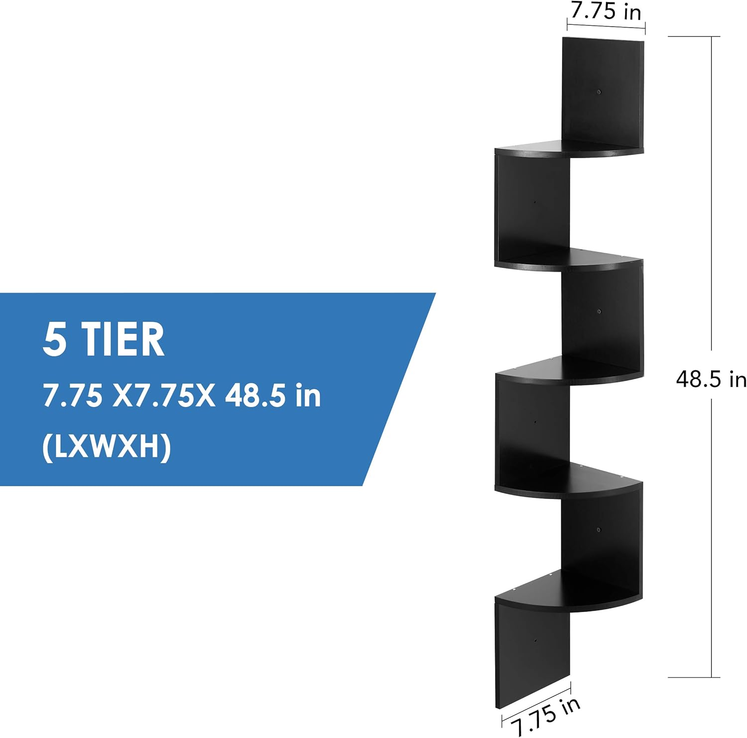 Wall Mount Corner Shelves, 5 Tier Zigzag Decorative Design by Halter, Black: Kitchen & Dining