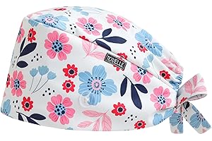 TOVELLE Floral Double-Sided Printed Scrub Caps for Women with Buttons, Adjustable Helps Reduce Static Buildup Medical Hats, Breathable and Comfortable Surgical Caps with Sweatband for Long Hours