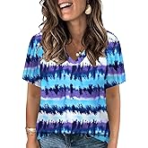VISLILY Womens-Plus-Size-Summer-Tops Trendy V Neck T Shirts Casual Pleated Short Sleeve Dressy Blouses Tunics Cute Tee XL-5XL