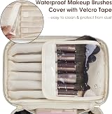 Wandering Nature Travel Makeup Bag PU Leather with Brush Compartment Milky White view 2
