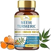 Organic Veda Neem Turmeric Capsules - 5 in 1 Herbal Complex with Amla Fruit, Holy Basil, Black Pepper - Immune, Cleanse, Skin & Gut Health Supplement with Vitamin C & Antioxidants 120 Vegan Capsules