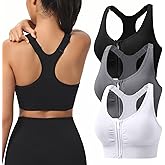 Zip Front Sports Bras for Women Adjustable Racerback Medium Support Bras Padded Post-Surgery Bras Seamless Yoga Athletic Bra
