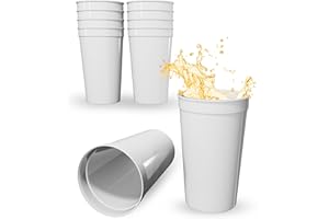 PartyPrints 10 Pack 22 oz White Reusable Blank Plastic Cups, Colored Plastic Drinking Cups Food-Grade Stackable Water Cups for Party, Weddings, Events or DIY Projects