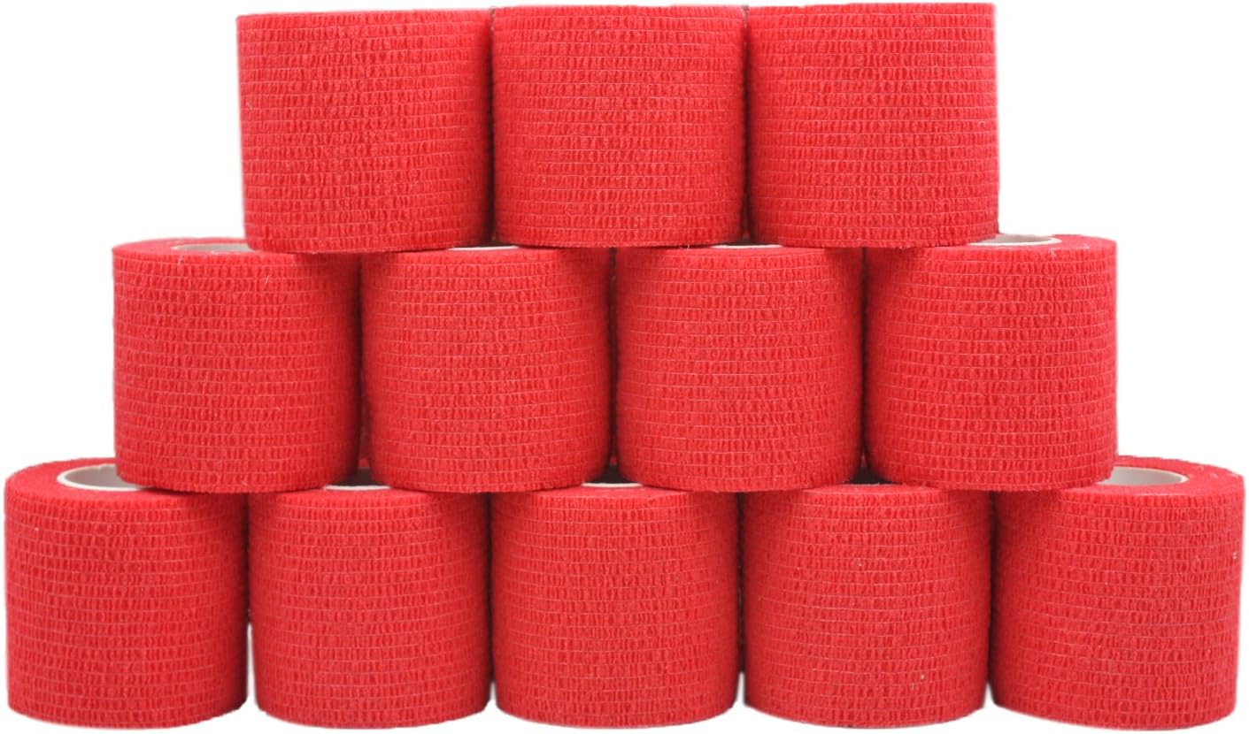 COMOmed Cohesive Bandages Elastic Bandage Ankle Non-woven 5cm x 4.5m 12 rolls Red, 12 Count
