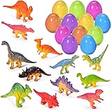 Ganowo 12 PCS Prefilled Easter Eggs, Filled Easter Eggs with Dinosaur Mini Toys for Easter Theme Party Favors, Easter Basket 