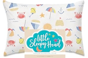 Little Sleepy Head Toddler Pillowcase, 100% Cotton & Hypoallergenic Pillow Case for Toddler Pillow, Snug Fit Envelope Pillowcase, 13x18 Pillowcase, Pilllow Sold Separately (Beach Days)