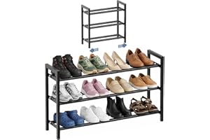 Chrysoverge Shoe Rack, 3 Tier Adjustable Length Free Standing Shoe Organizer, Expandable Shoe Storage for Entryway, Closet, L