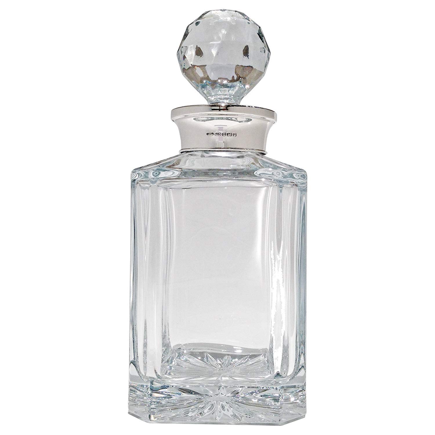 New Silver & Crystal Square Decanter 10" Boxed
