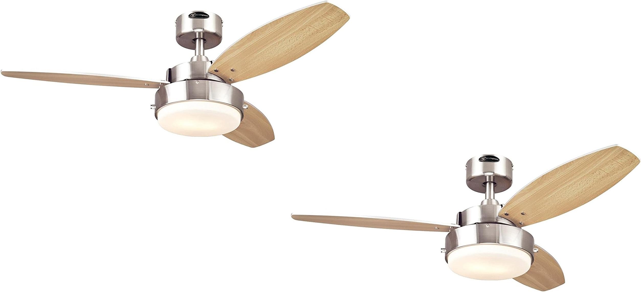 CiataBedroom Ceiling Fan with Light, 42 Inch Alloy Indoor Ceiling Fan in Brushed Nickel Finish with LED Light Fixture in Opal Frosted Glass – 2 Pack