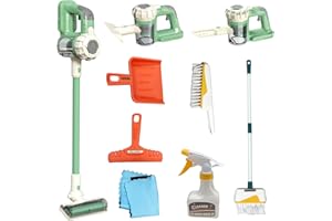 BAYMI Kids Vacuum That Really Works 9Pcs Aged 3+ Kids Cleaning Set for Toddlers Toy Cleaner Broom and Dustpan Set Scrub Brushes Baby Boy Girl Gifts ( 950Green)