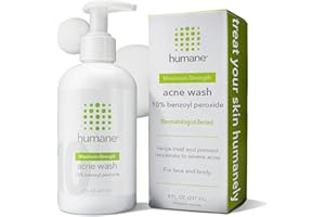 humane Benzoyl Peroxide Acne Body Wash - 10% Maximum-Strength Face, Skin, Butt, and Back Acne Treatment - 8 Fl Oz - Dermatologist-Tested Non-Foaming Acne Face Wash Cleanser - Vegan, Cruelty-Free