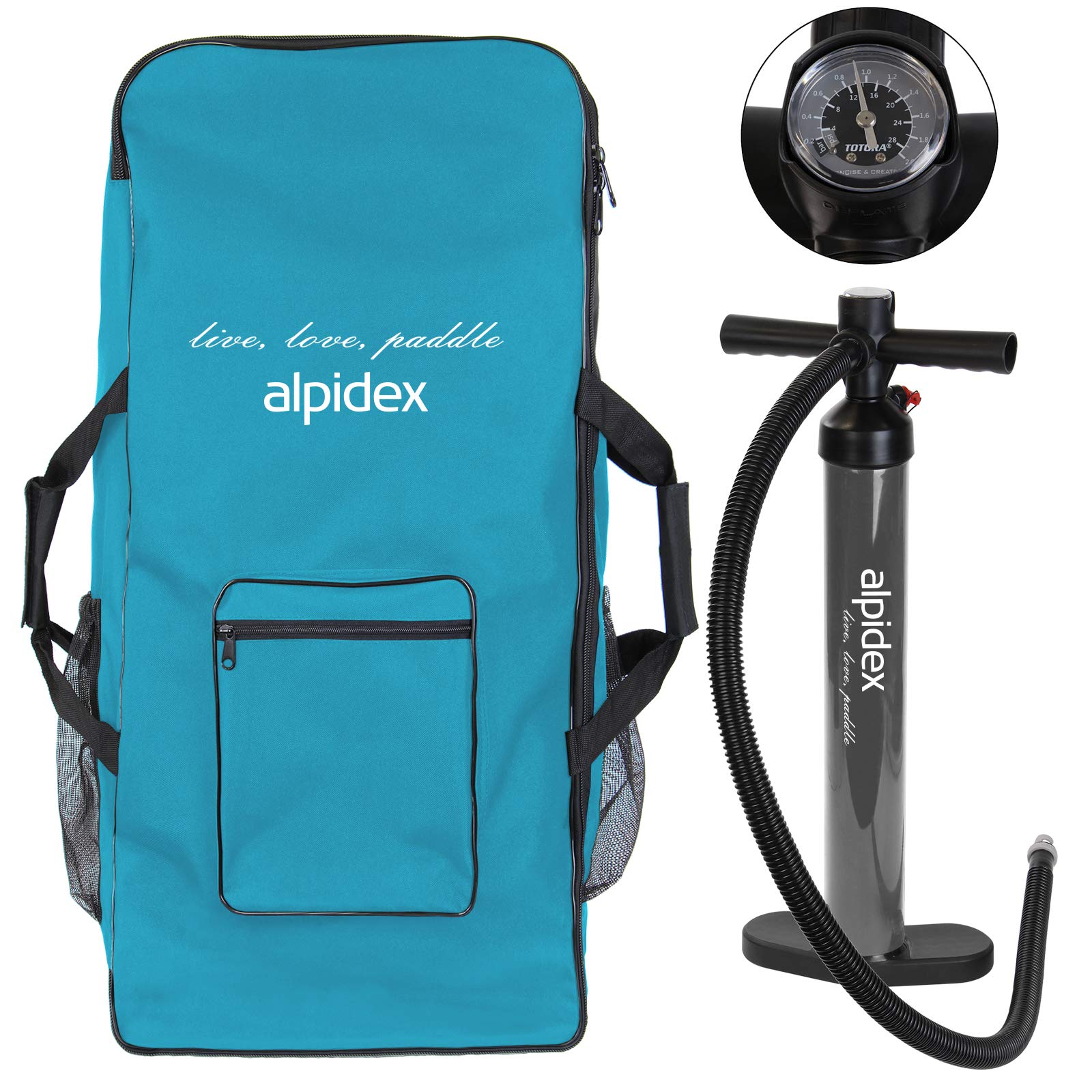 ALPIDEX Stand Up Paddle Set SUP 320 x 76 x 15 cm max. belastbar bis 200 kg Aufblasbar Stabil Leicht Komplett Set Tragetasche Paddel Finnen Luftpumpe Leash Repair Kit, Farbe:Earth 4