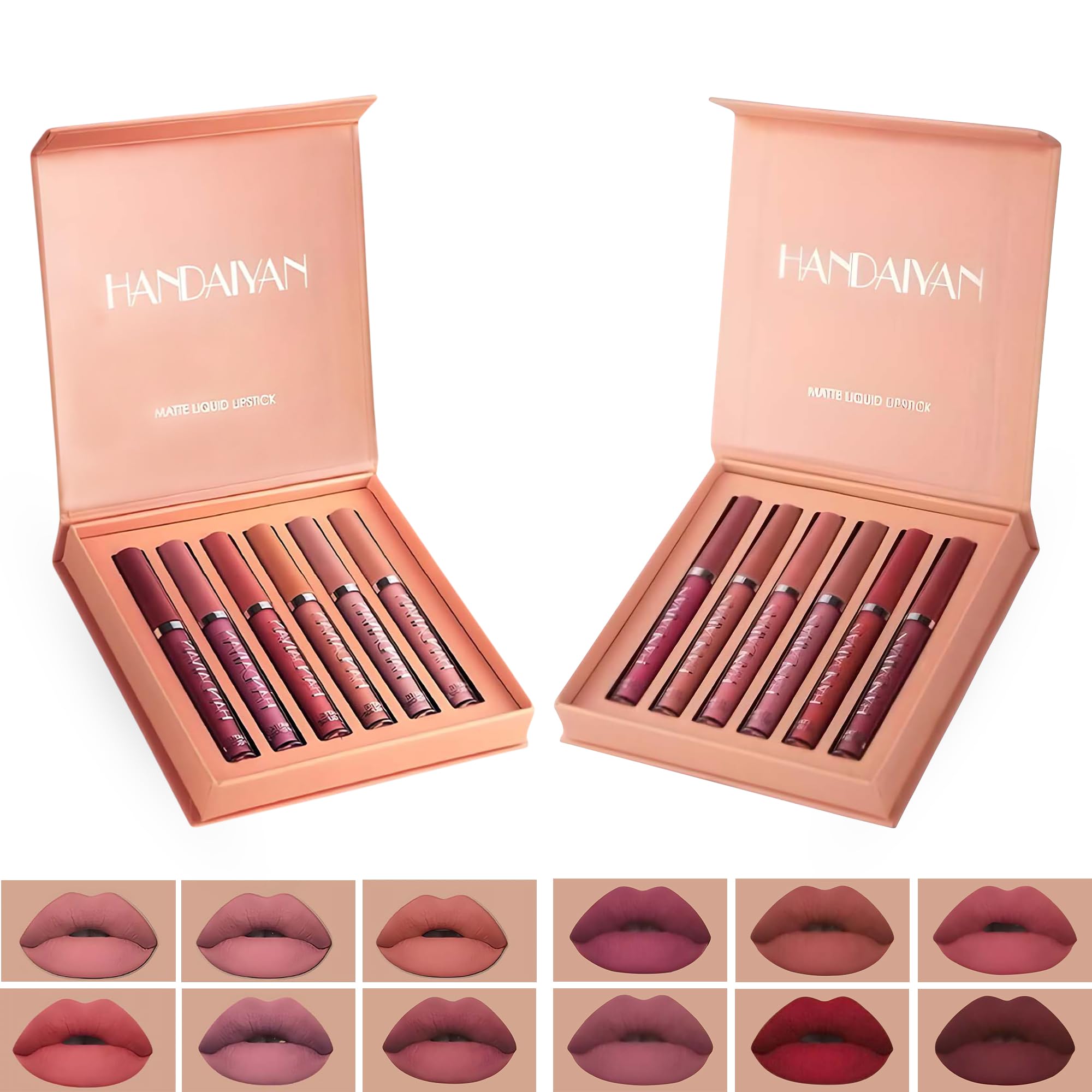 12 Pcs Matte Liquid Lipstick Set | Hydrating Waterproof Non Stick Lip Liner Lip Gloss Velvet Finish | Long Lasting Shades of Red & Pink Color | Beauty Makeup Kit & Gift Packed for Women (2.5 ML Each)