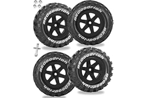 RCarmubWow RC Wheels and Tires Off-Road Buggy Tires for 1/12 1/14 1/16 RC Off Road Monster Truck E-REVO Summit REDCAT HPI SAVAGEGT-2XS Volcano-16,1/12 1/14 1/16 Wheels Tires Set Pre-glued,Black